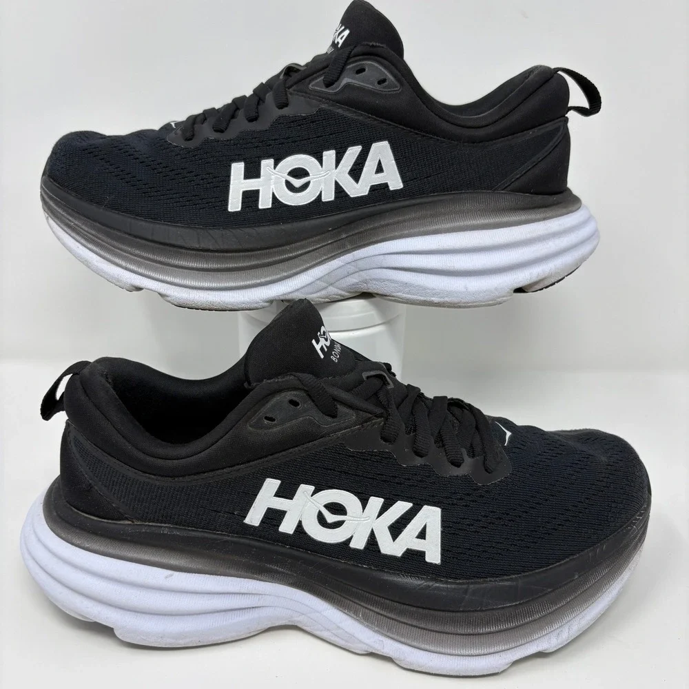 Hoka Bondi 8 Women's Size 7 Black White Running Shoes (1127952 BWHT)